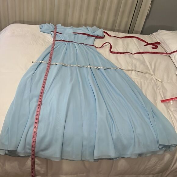 JJ’S House Formal Womans Dress Blue Scoop Neck Flutter Sleeve Maxi Sheer Lined - Picture 11 of 11